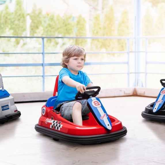 Aosom Bumper Car for Kids, 360° Rotation 6V Electric Ride on Bumper with Twins Motors, Music Horn and LED Lights, Safety Belt, Red