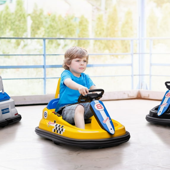 Aosom Bumper Car for Kids, 360° Rotation 6V Electric Ride on Bumper with Twins Motors, Music Horn and LED Lights, Safety Belt, Yellow