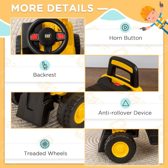 Aosom CAT Licensed Ride on Excavator Toy - Yellow (18-36 Months)