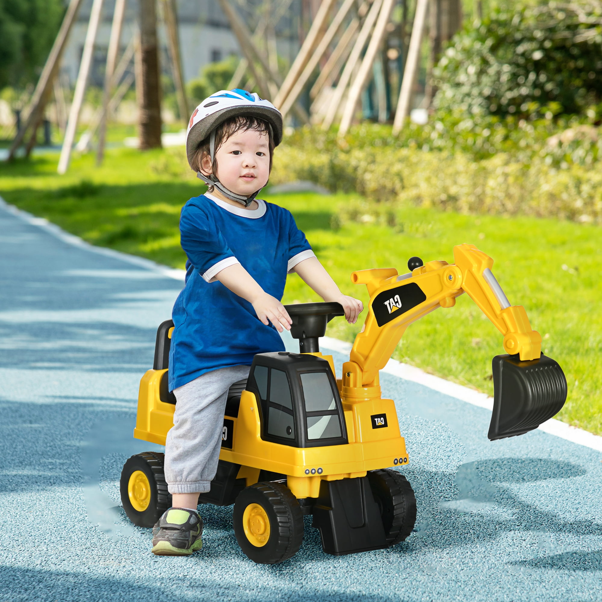 Aosom CAT Licensed Excavator Ride on Toy for Kids w Manual Shovel Yellow Walmart Business Supplies