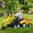 thumbnail image 1 of Aosom Kid's Ride-On Toy, Pedal Digger Construction Car with Horn & Detachable Trailer, Yellow, 1 of 9