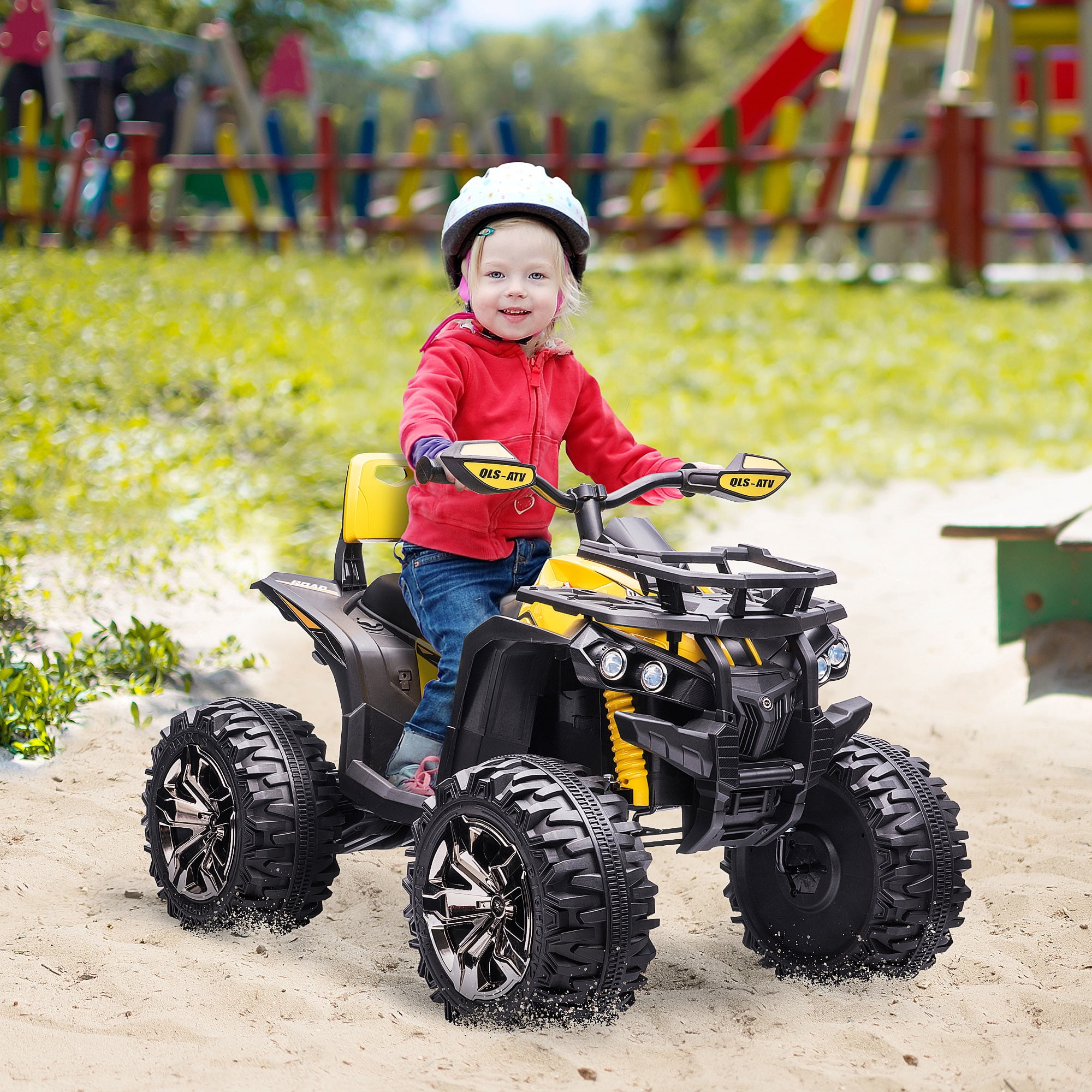 Yellow 12V Kids Ride-On Quad ATV with Music and Headlights