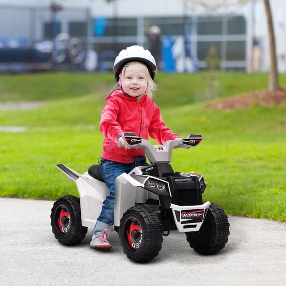 Aosom Kids ATV Quad Car, 6V Four-Wheeler w/ Forward Backward, White
