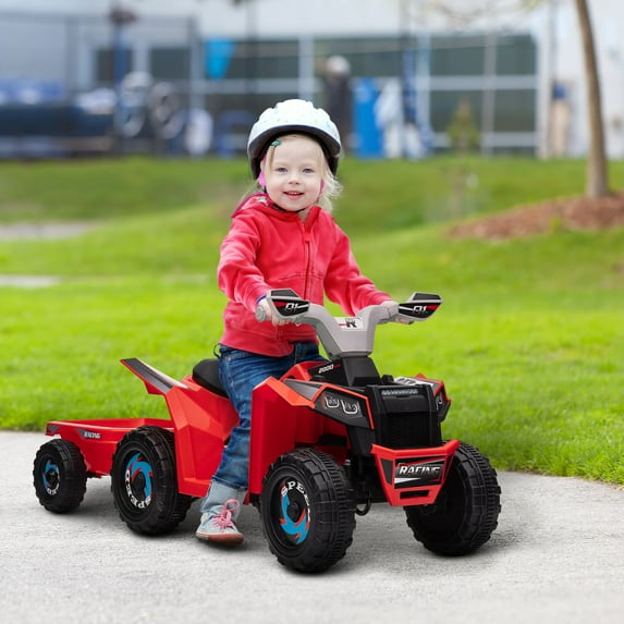 Aosom Kids ATV Quad Car with Back Trailer, Red