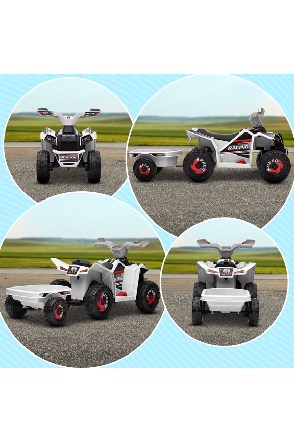Aosom Kids ATV Quad Car with Trailer, 6V Electric Ride On, White