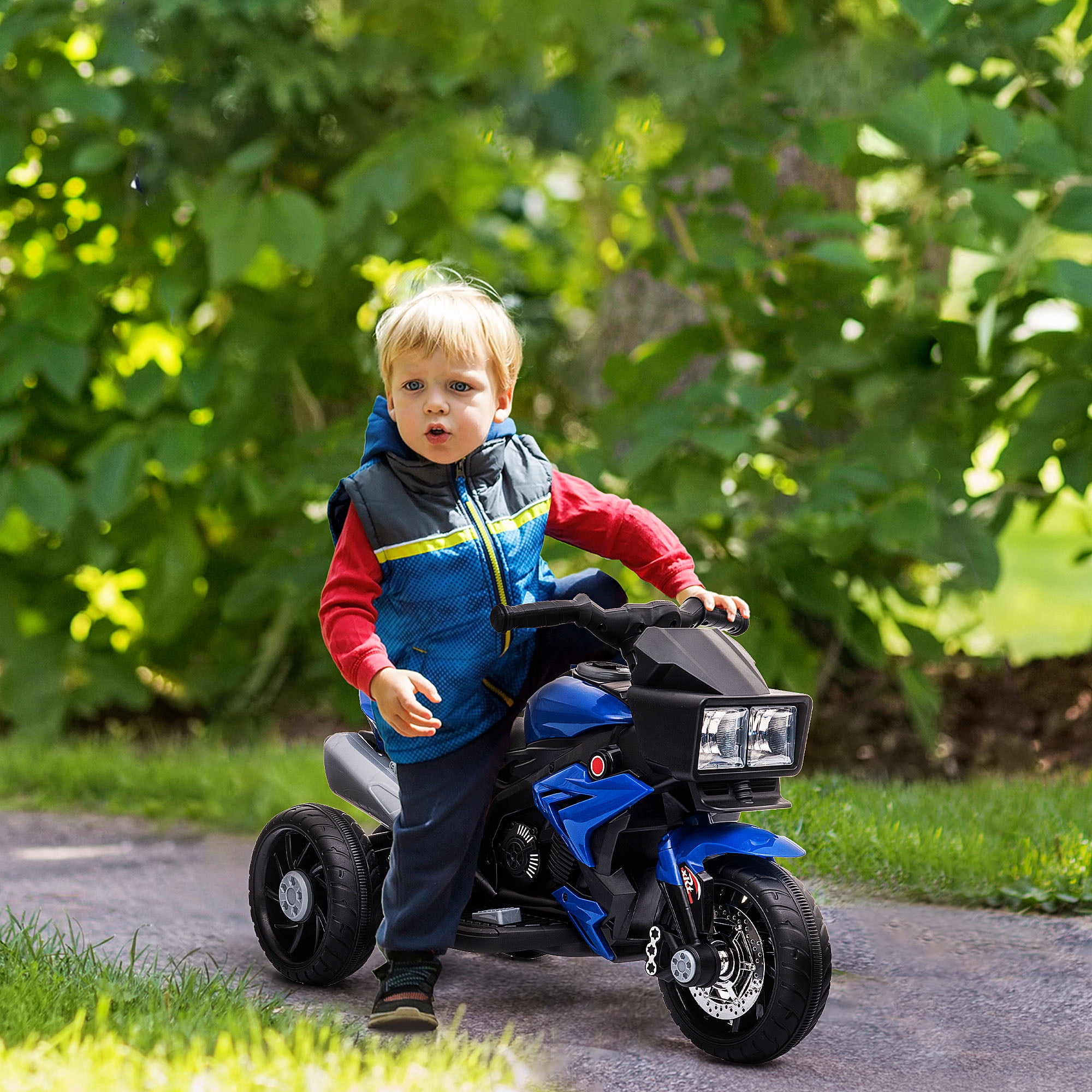 Blue 6V Kids Motorcycle Ride-On Toy with Headlights