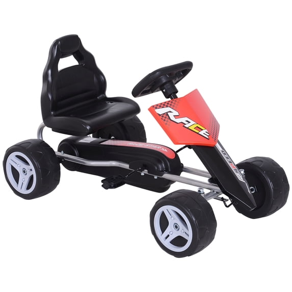 Aosom Kids Go Kart, 4 Wheeled Ride on Pedal Car, Red