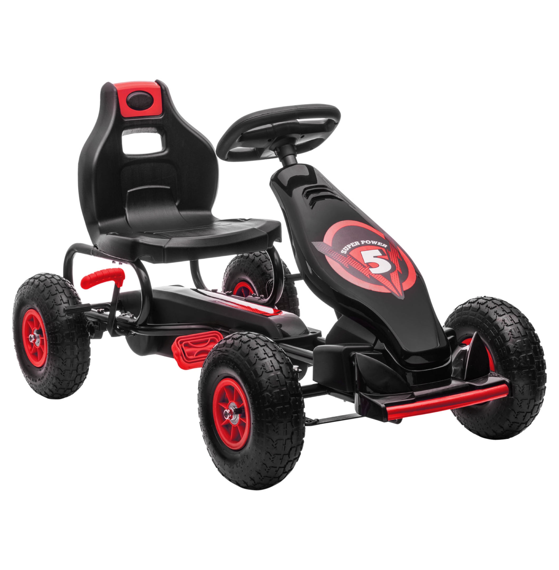 Aosom Kids Pedal Go Kart Ride-on Toy with Ergonomic Comfort, Pedal Car with Tough, Wear-Resistant Tread, Go Cart Kids Car for Boys & Girls with Suspension System, Safety Hand Brake, Ages 5-12, Red