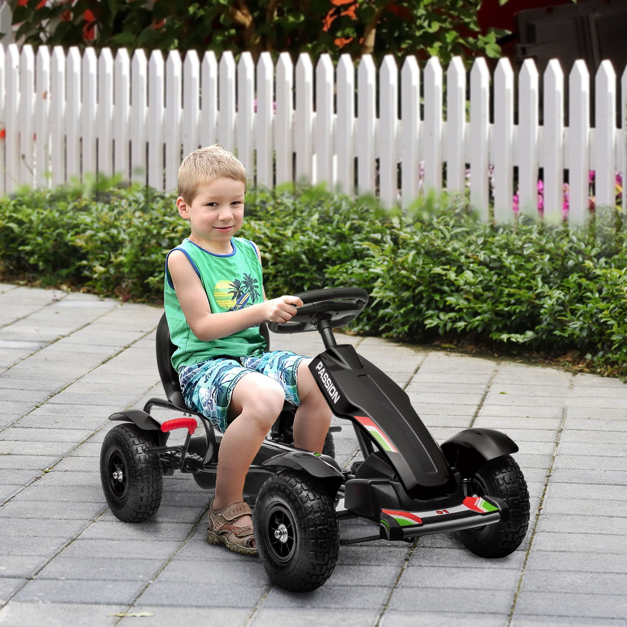 Black Adjustable Kids Pedal Go Kart with Rubber Wheels