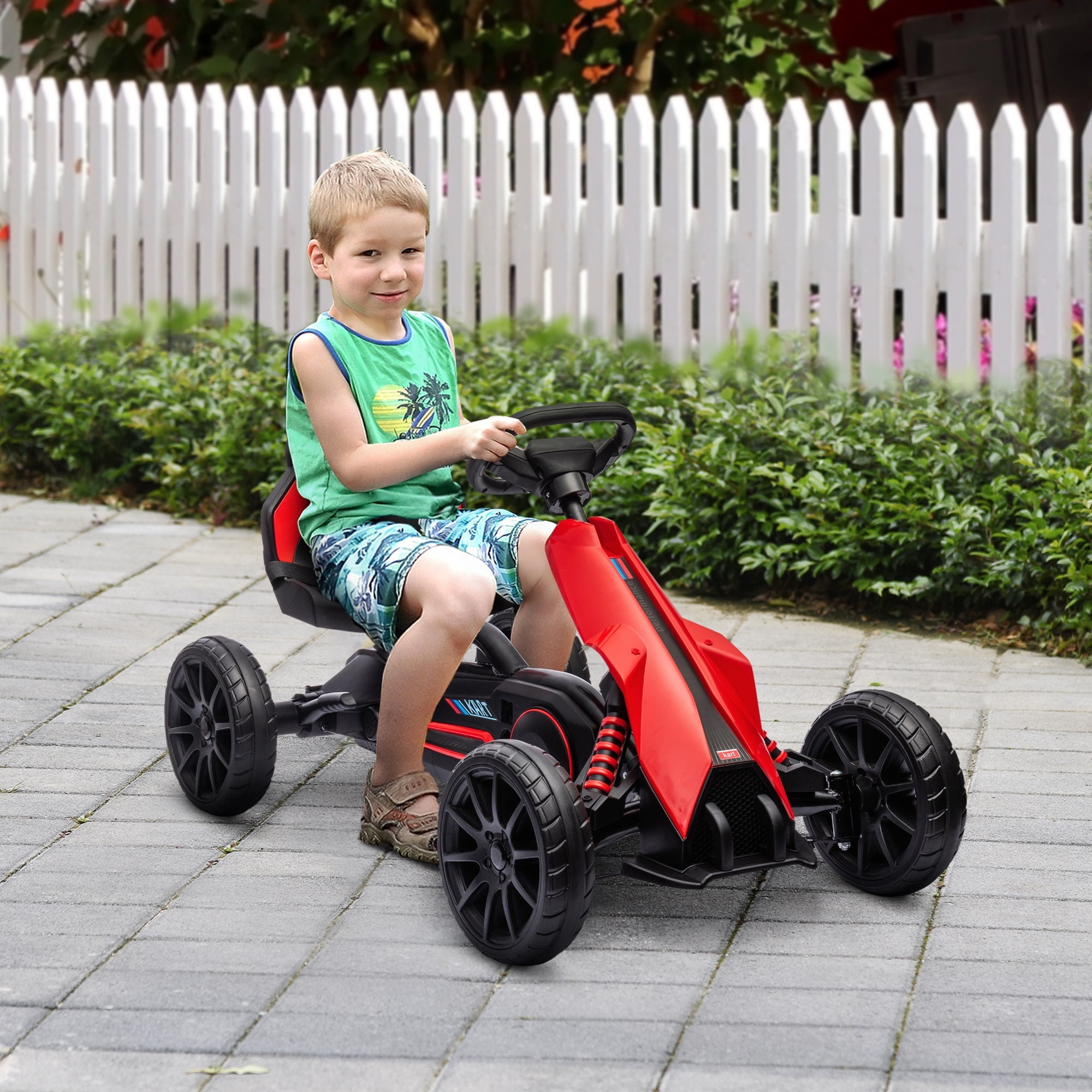 Red and Black Kids Pedal Go Kart with Adjustable Seat