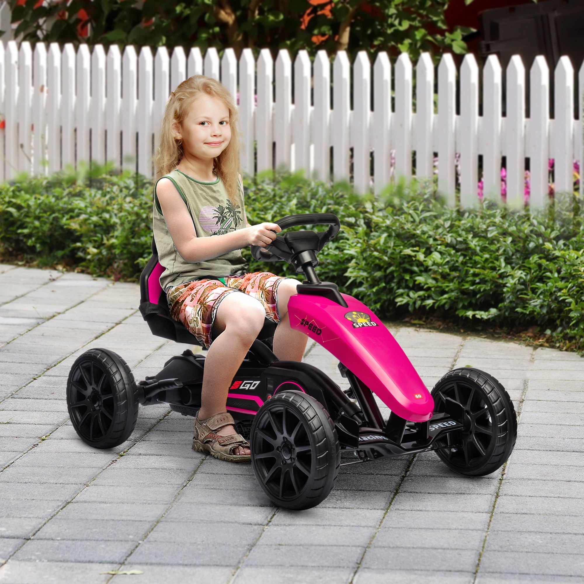 Aosom Pink Pedal Go Kart with Adjustable Seat and Handbrake
