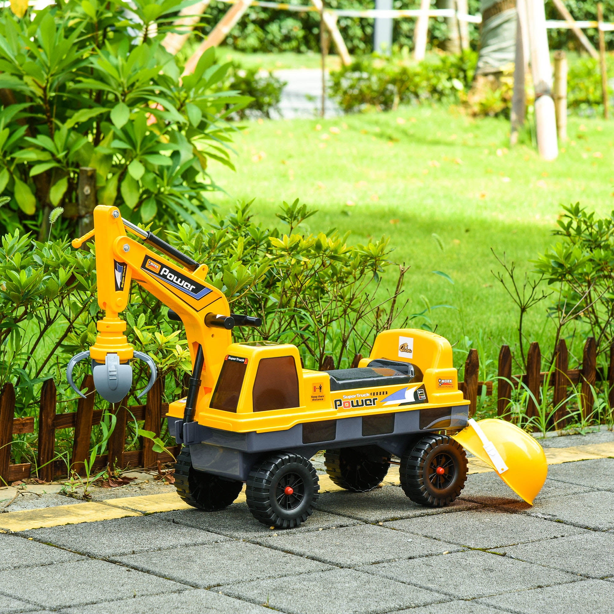 Yellow 2-in-1 Ride-On Excavator Truck with Helmet