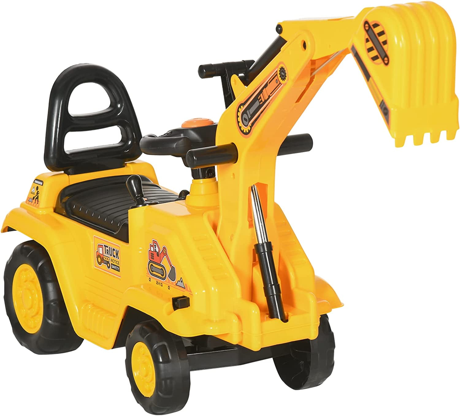 Aosom Kids Ride on Tractor with Storage Excavator Scooter Gift for Kids