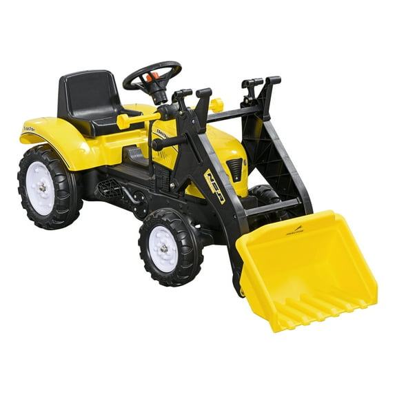 Aosom Manual Pedal Ride-On Excavator with Front Loader Digger, Ride-On Tractor for 3 Year Old, Yellow