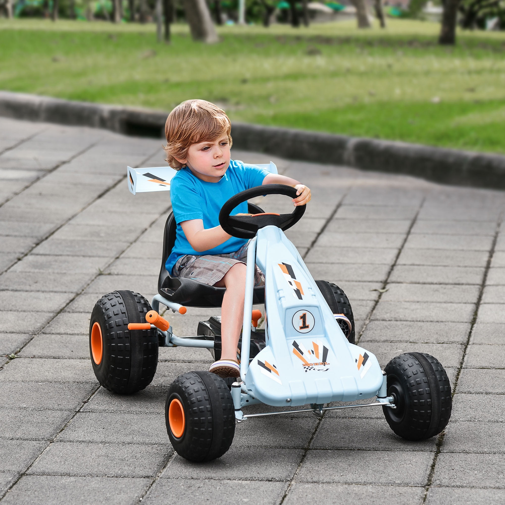 Light Blue Adjustable Pedal Go Kart with Plastic Wheels