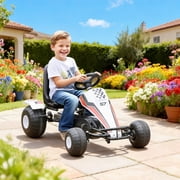 Aosom Pedal Go Kart Children Ride on Car Racing Style with Adjustable Seat, Plastic Wheels, Handbrake and Shift Lever, White
