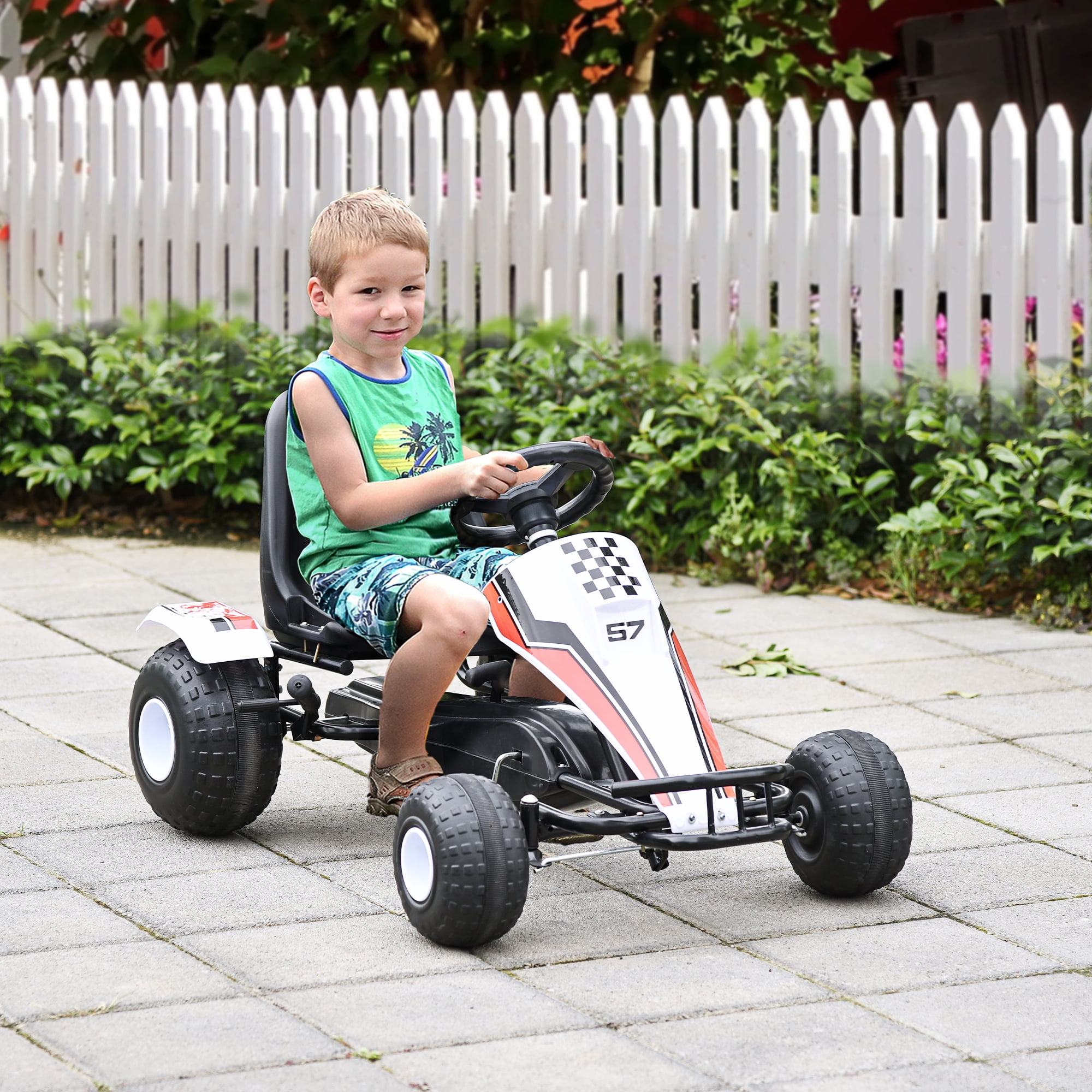 Aosom White and Black Pedal Go Kart with Adjustable Seat