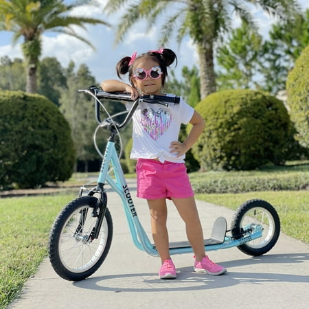 Aosom Teens Youth Kick Scooter Adjustable Handlebar Ride On Toy For 5+ w/ Front and Rear Dual Brakes Inflatable Wheels, Blue