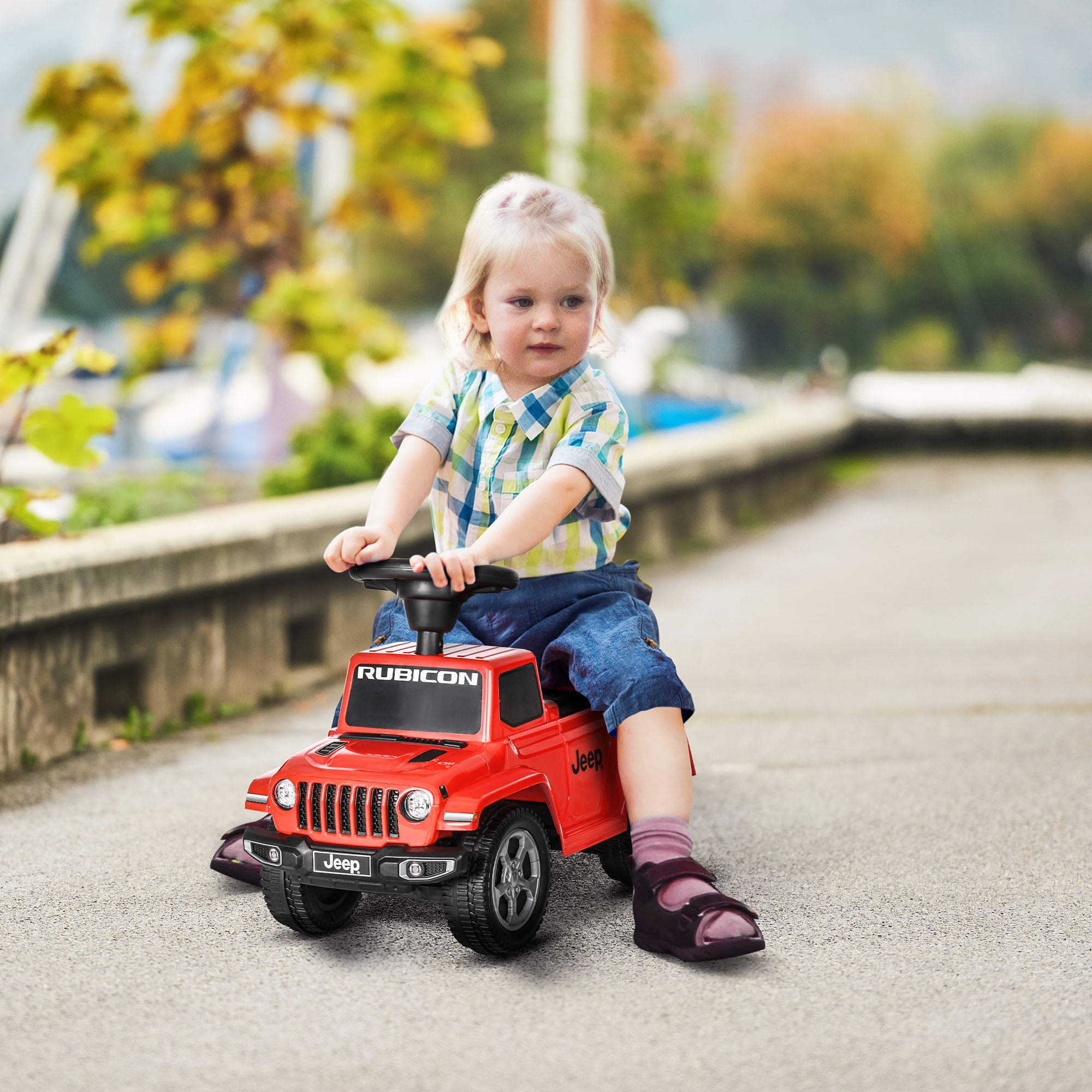 Red Toddler Ride-On Jeep with Engine Sounds and Storage