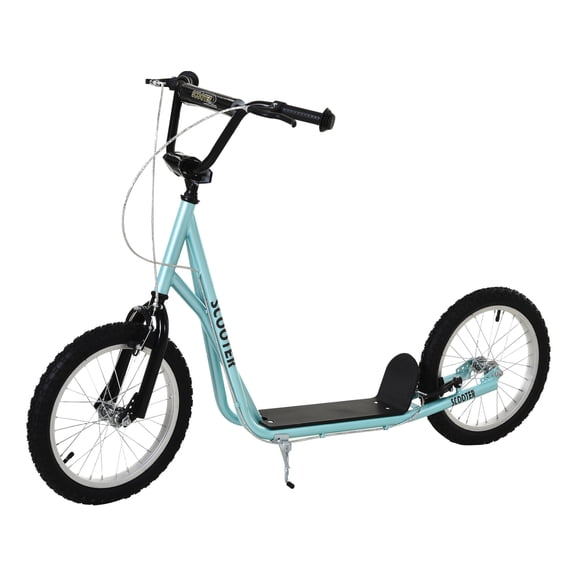Aosom Youth Scooter Kick Scooter for Kids 5+ with Adjustable Handlebar 16" Front and Rear Dual Brakes Inflatable Wheels, Blue