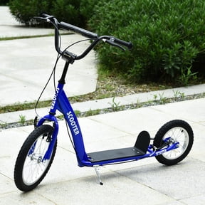 Aosom Youth Scooter Kick Scooter for Kids 5+ with Adjustable Handlebar Front and Rear Dual Brakes 16" Inflatable Wheels, Blue