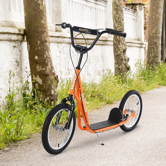 Aosom Youth Scooter Kick Scooter for Kids 5+ with Adjustable Handlebar Front and Rear Dual Brakes Inflatable Wheels, Orange