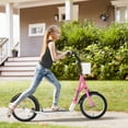 thumbnail image 1 of Aosom Youth Scooter, Kick Scooter with Adjustable Handlebars, Double Brakes, 16" Inflatable Rubber Tires, Basket, Cupholder, Pink, 1 of 9
