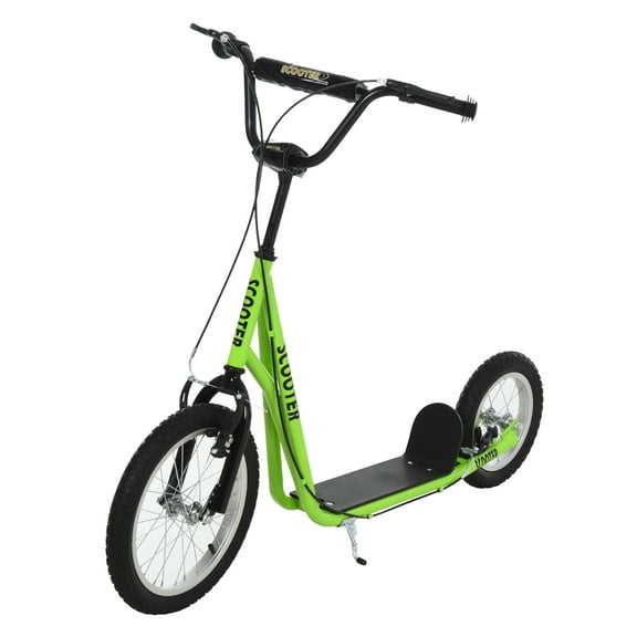 Aosom Youth Scooter, Teens Kick Scooter, Adjustable Handlebar Ride On Toy for 5+ with 16" Front and 12" Rear Dual Brakes Inflatable Wheels, Green