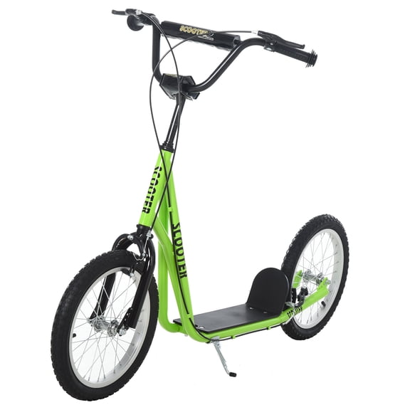 Aosom Youth Scooter for Kids 5+ with Adjustable Handlebar, 16 Inflatable Tires, Dual Brakes, Light Green, 220 lbs Capacity, 54.8L x 22.8W