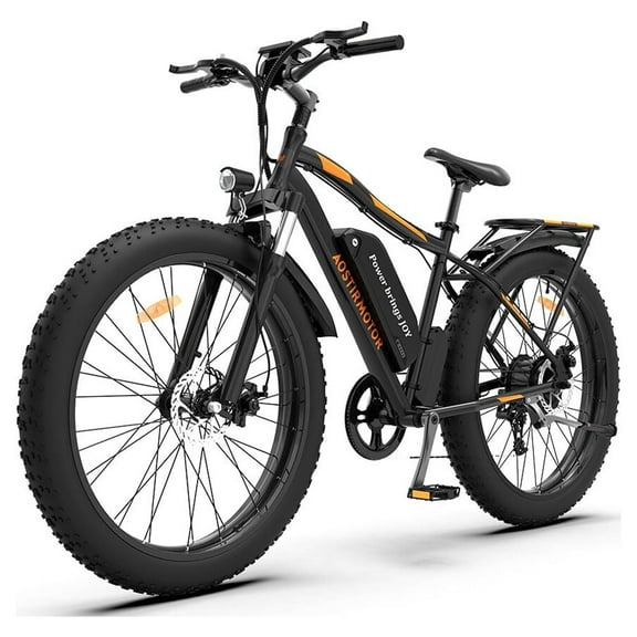 Aostirmotor Electric Mountain Bike, 48V 13AH Removable Lithium Battery 749W Ebike with Rack, 26" 4.0 inch Fat Tire Bike, Electric Bicycle for Adults UL2849  (Black)