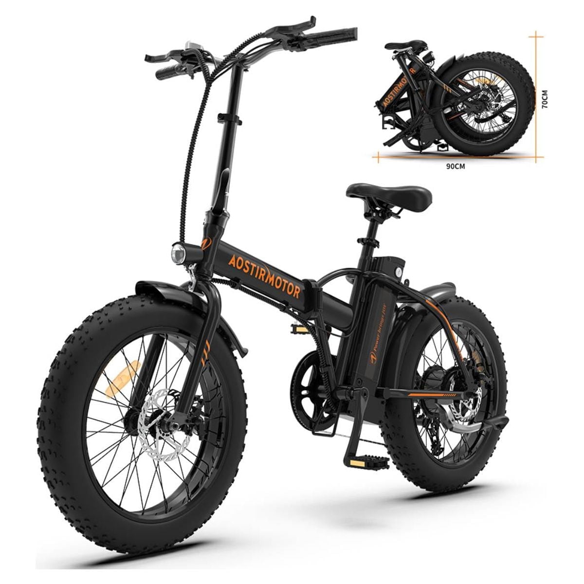 Aostirmotor Folding Electric Bike 20 inch Fat Tire , with 500W Motor, 48V 13AH Removable Lithium Battery,Ebikes for Adults UL2849（Black）