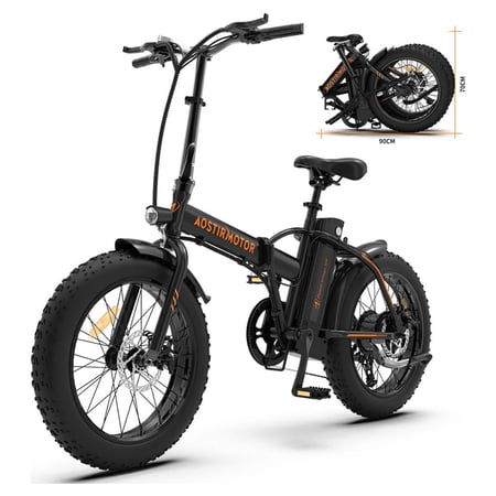 Aostirmotor Folding Electric Bike 20 inch Fat Tire , with 500W Motor, 48V 13AH Removable Lithium Battery,Ebikes for Adults UL2849(Black)
