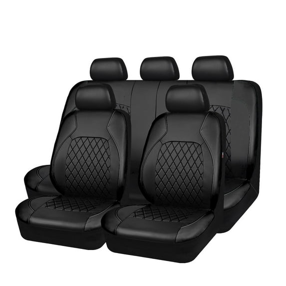 Aoteuk 9 Pcs Universal Faux Leather Car Seat Covers Full Set,Auto Interior Accessories 5 Seat Covers All Season Fit for SUV,Sedan,Van, Airbag Compatible