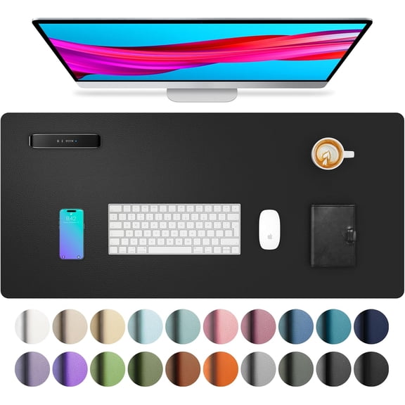 Aothia Non-Slip Waterproof PU Leather Desk Pad Protector for Mouse, Writing Desk, Office, Home, Laptop Blotter, 23.6" x 13.7", Black
