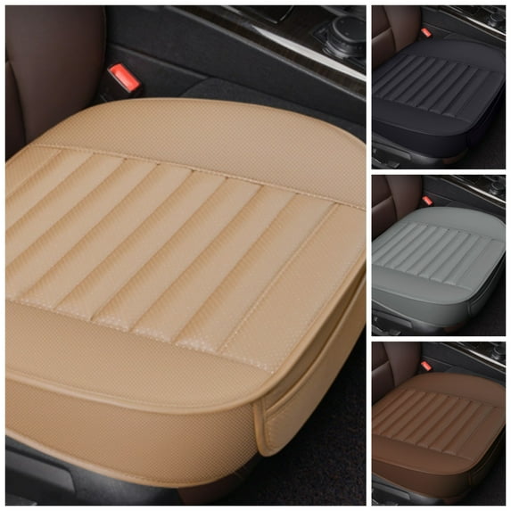 Aotiyer 2PCS Luxury PU Leather Car Seat Cover Automotive Front Seat Protector Front Bottom Seat Cushion Pad Mat with Storage Pocket Fits 95% of Vehicles - 1 Piece, Beige