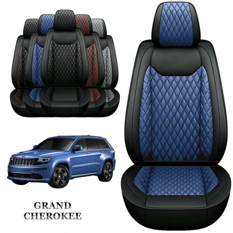 Aotiyer Car Seat Covers Fit for Jeep Grand Cherokee 2011-2021 Waterproof  Full Set Car Seat Cover Customized Car Seat Cushion Vehicle Protectors  Compatible with Jeep Grand Cherokee, Black+Blue 