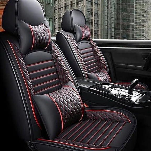 Aotiyer Full Set Car Seat Covers, Crown PU Leather Car Seat Cover Full Surround, Durable Comfortable Automotive Vehicle Cushion Cover Fit for Most 5 Seats Cars/SUV/Truck/Vans