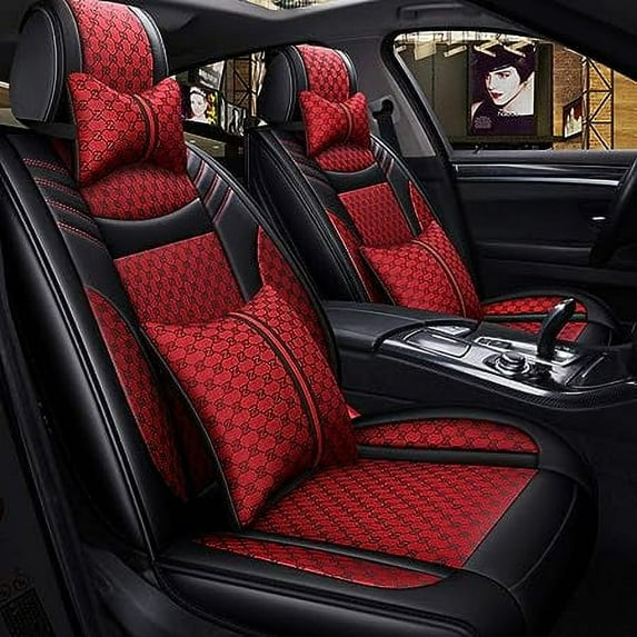 Aotiyer Universal Car Seat Covers 5PCS Full Set Car Seat Covers Accessories Breathable Leather Automotive Seat Covers for Most Cars SUVs Pick-up Trucks