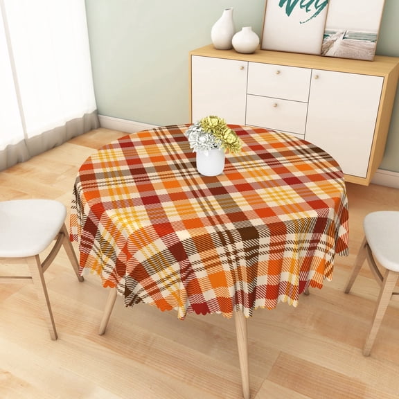 AOFOTO Plaid Checkered Round Tablecloth Farmhouse Table Cover for Dinner Party Decoration 70 Inch