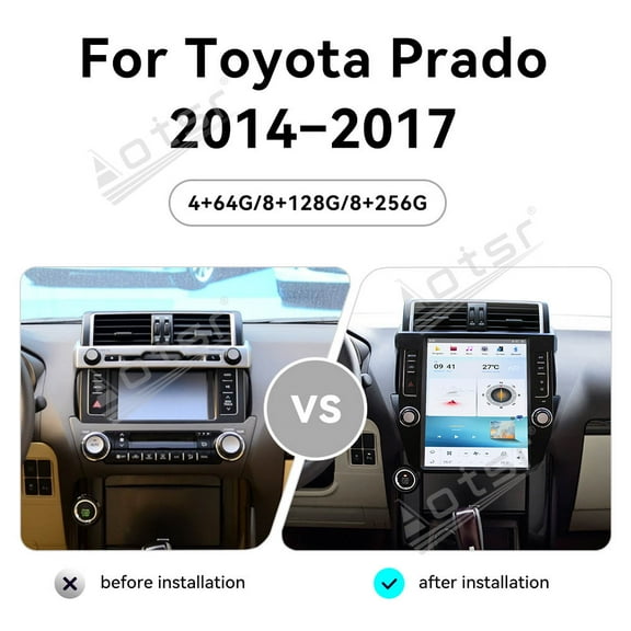 Aotsr 12.1 inch Tesla style screen car radio player for Toyota Prado 2014-2017 Android head unit IPS touch screen car GPS navigation multimedia player