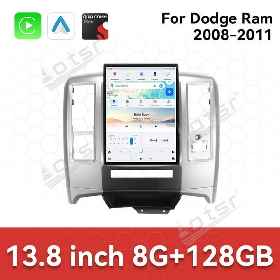 Aotsr 13.8 Inch Touch Screen Qualcomm Android Car Radio for Dodge RAM 2008 2009 2010 2011 Trucks Stereo Upgrade Tesla Style Head Unit Multimedia IPS Android Auto Player GPS Navigation