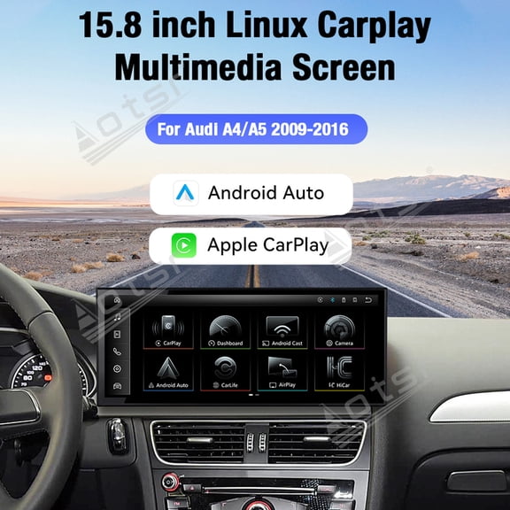 Aotsr 15.8 inch Linux Carplay Screen for Audi A4/A5 2009-2016 IPS Touch Stereo Unit Multi Storage 4G DSP BT5.0 GPS