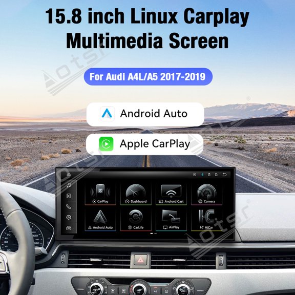 Aotsr 15.8 inch Linux Carplay Screen for Audi A4L/A5 2017-2019 IPS Touch Stereo Unit Multi Storage 4G DSP BT5.0 GPS
