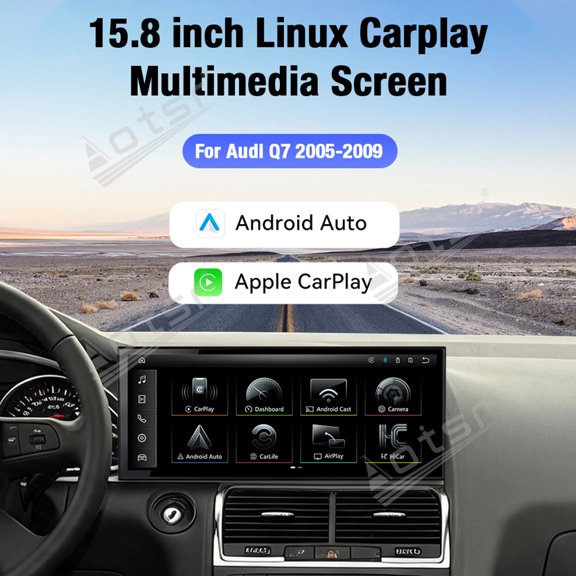 Aotsr 15.8 inch Linux Carplay Screen for Audi Q7 2005-2009 IPS Touch Stereo Unit Multi Storage 4G DSP BT5.0 GPS