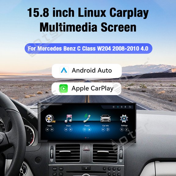Aotsr 15.8 inch Linux Carplay Screen for Mercedes Benz C-Class W204 2008-2010 IPS Touch Stereo Unit Multi Storage 4G DSP BT5.0 GPS