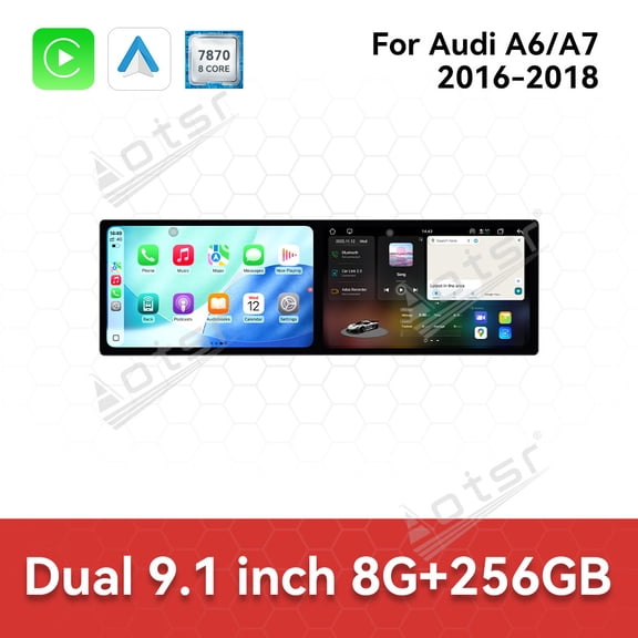 Aotsr Dual 9.1 inch Screen Car Radio For Audi A6/A7 2016-2018 Android 15 Multimedia Player GPS Navigation Auto DSP Stereo Host