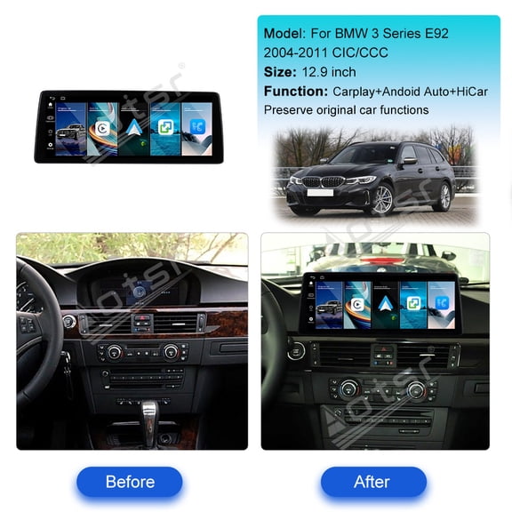 Aotsr Upgrade 12.9 Inch Car Radio Linux For BMW 3 Series(E92)CIC 2004-2011 Multimedia Player GPS Navigation Android Auto CarPlay Head Unit