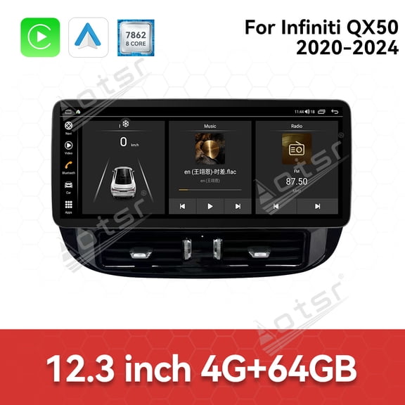 Aotsr for Infiniti QX50 2020-2024 12.3 inch Car Radio GPS Navigation Screen with CarPlay Android Auto HD Touchscreen Multimedia System