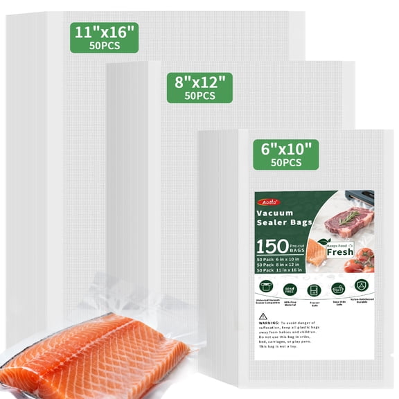 Aotto Precut Vacuum Sealer Bags, 50 Gallon 11" x 16" and 50 Quart 8" x 12" and 50 Pint 6" x 10", BPA Free Food Vac Bags for Storage, Meal Prep or Sous Vide