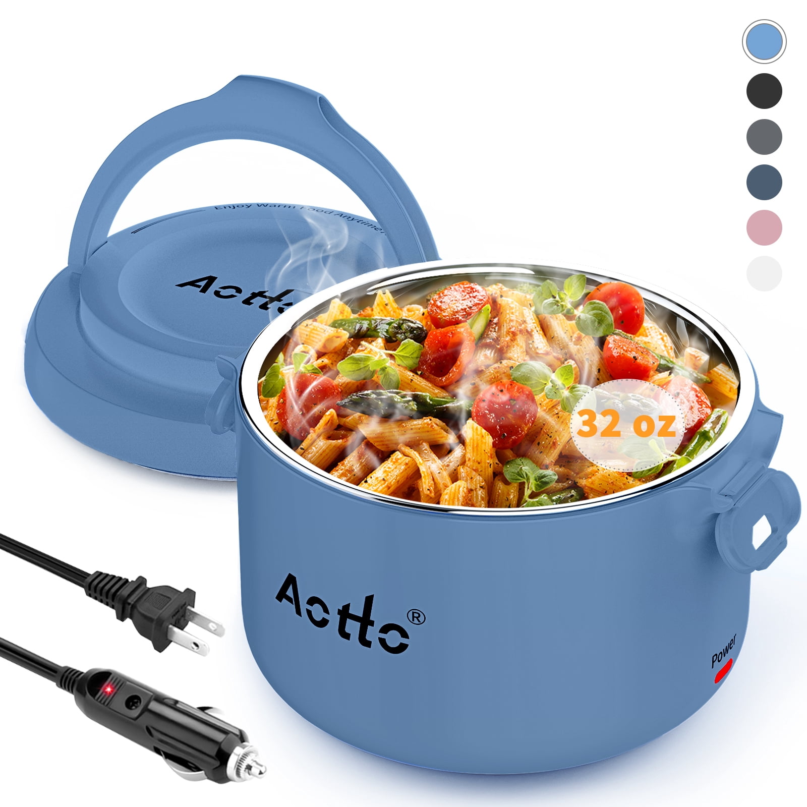 Aotto Electric Lunch Box, 32 oz Portable Heated Lunch Box for Adults, 12V/24V/110V Portable Food Warmer for Car/Truck/Work, BPA-Free, Blue